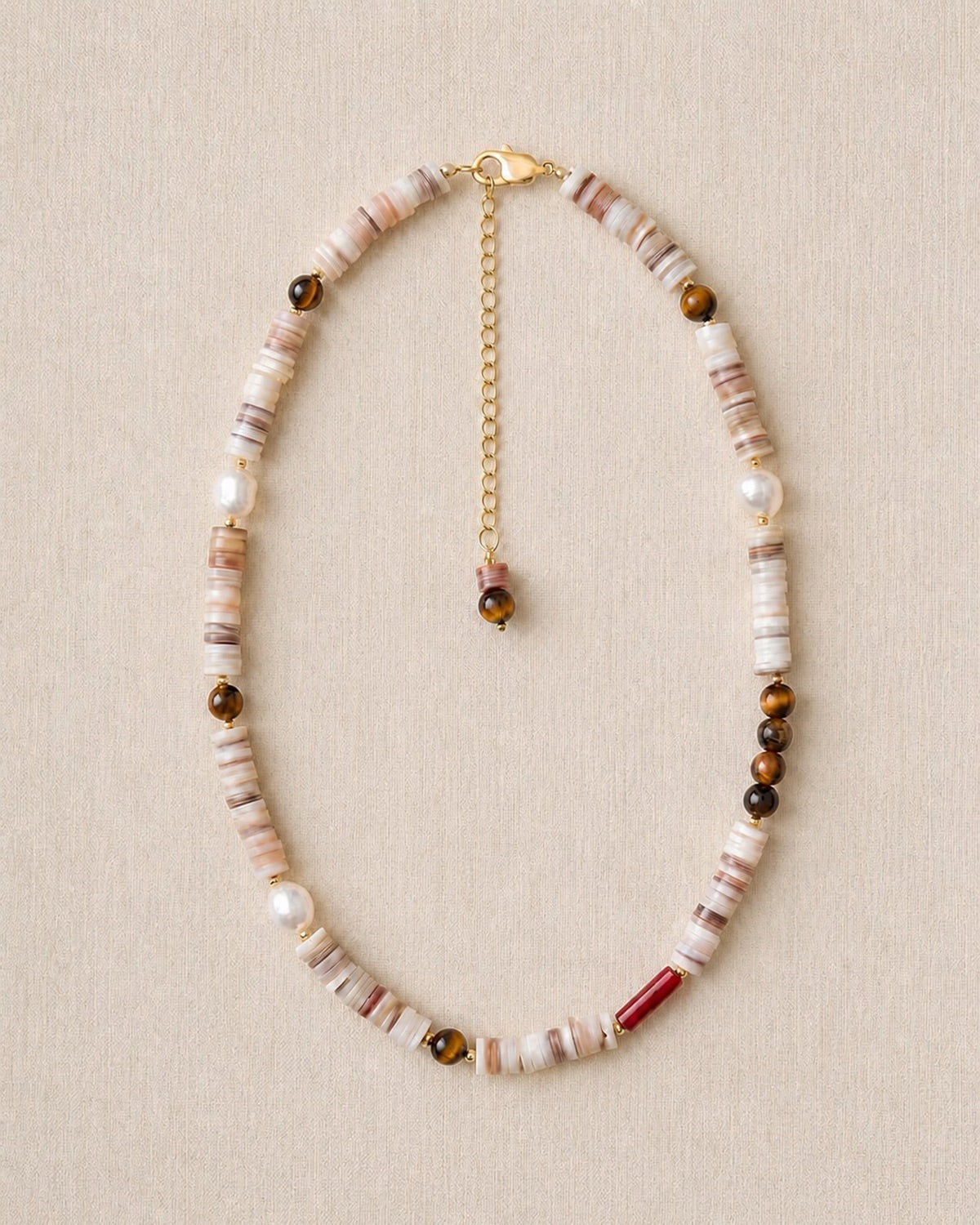 Seagrape Shell Tiger's Eye Pearl Necklace