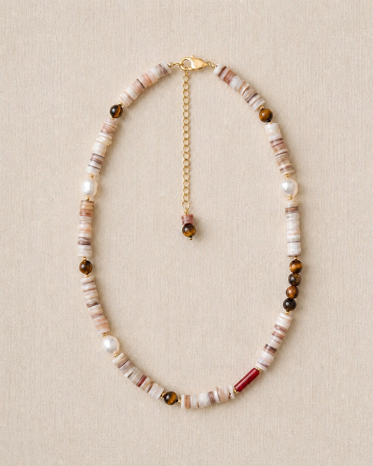 Seagrape Shell Tiger's Eye Pearl Necklace