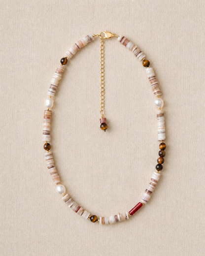 Seagrape Shell Tiger's Eye Pearl Necklace