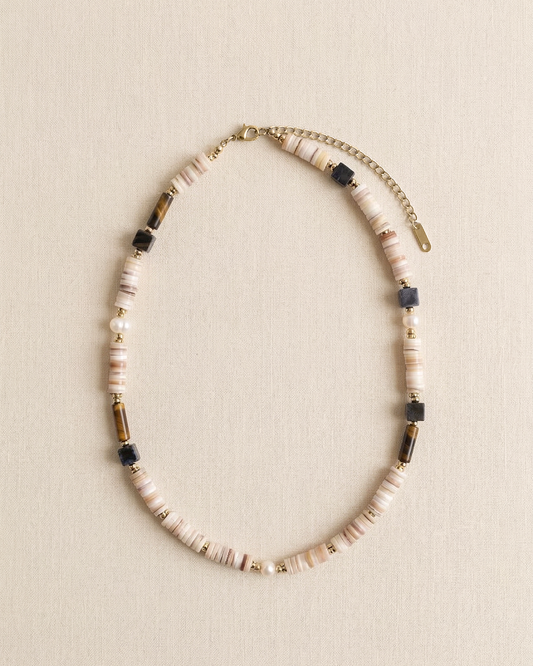 Seagrape Shell Tiger's Eye Pearl Necklace