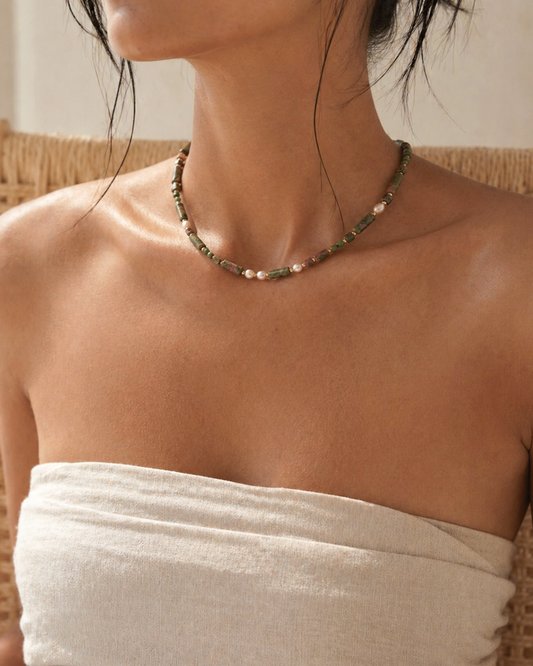 Monstera Epidote Pearl Necklace