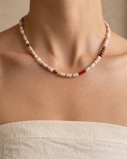 Seagrape Shell Tiger's Eye Pearl Necklace