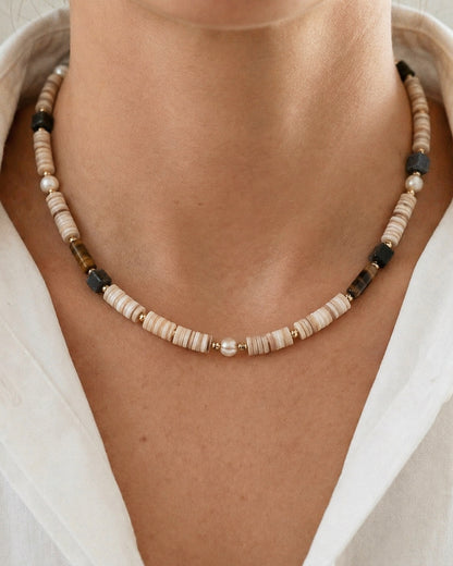 Seagrape Shell Tiger's Eye Pearl Necklace